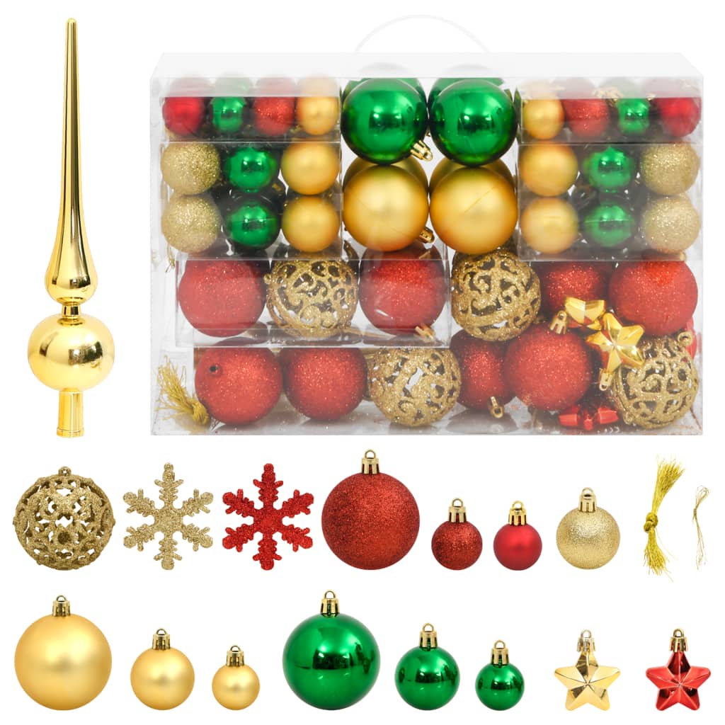 vidaXL 112 Piece Christmas Bauble Set Red / Green / Gold Polystyrene