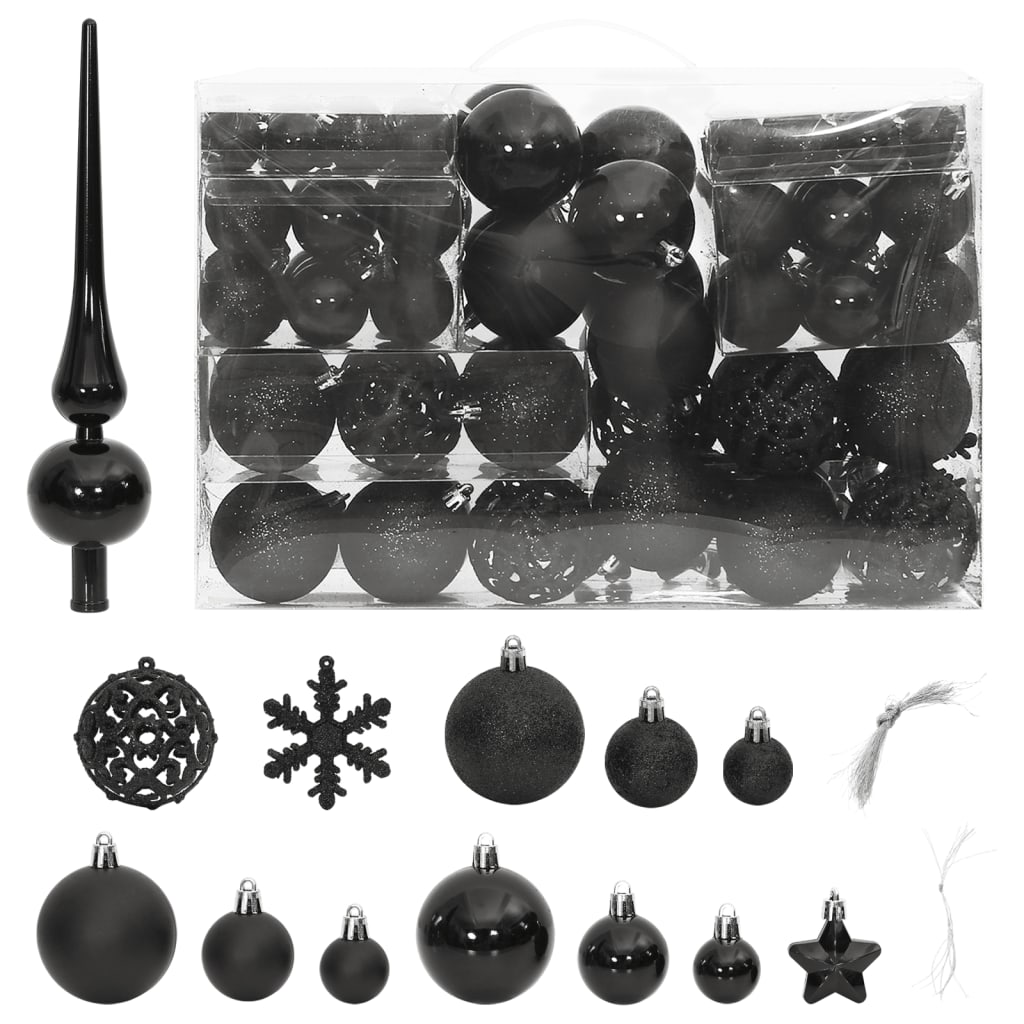 vidaXL 111 Piece Christmas Bauble Set Black Polystyrene