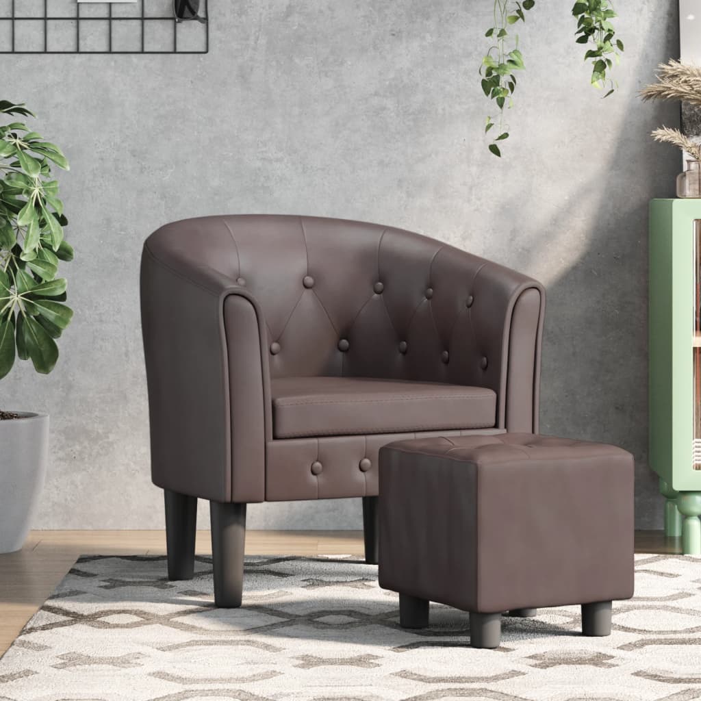 vidaXL Tub Chair with Footstool Brown Faux Leather