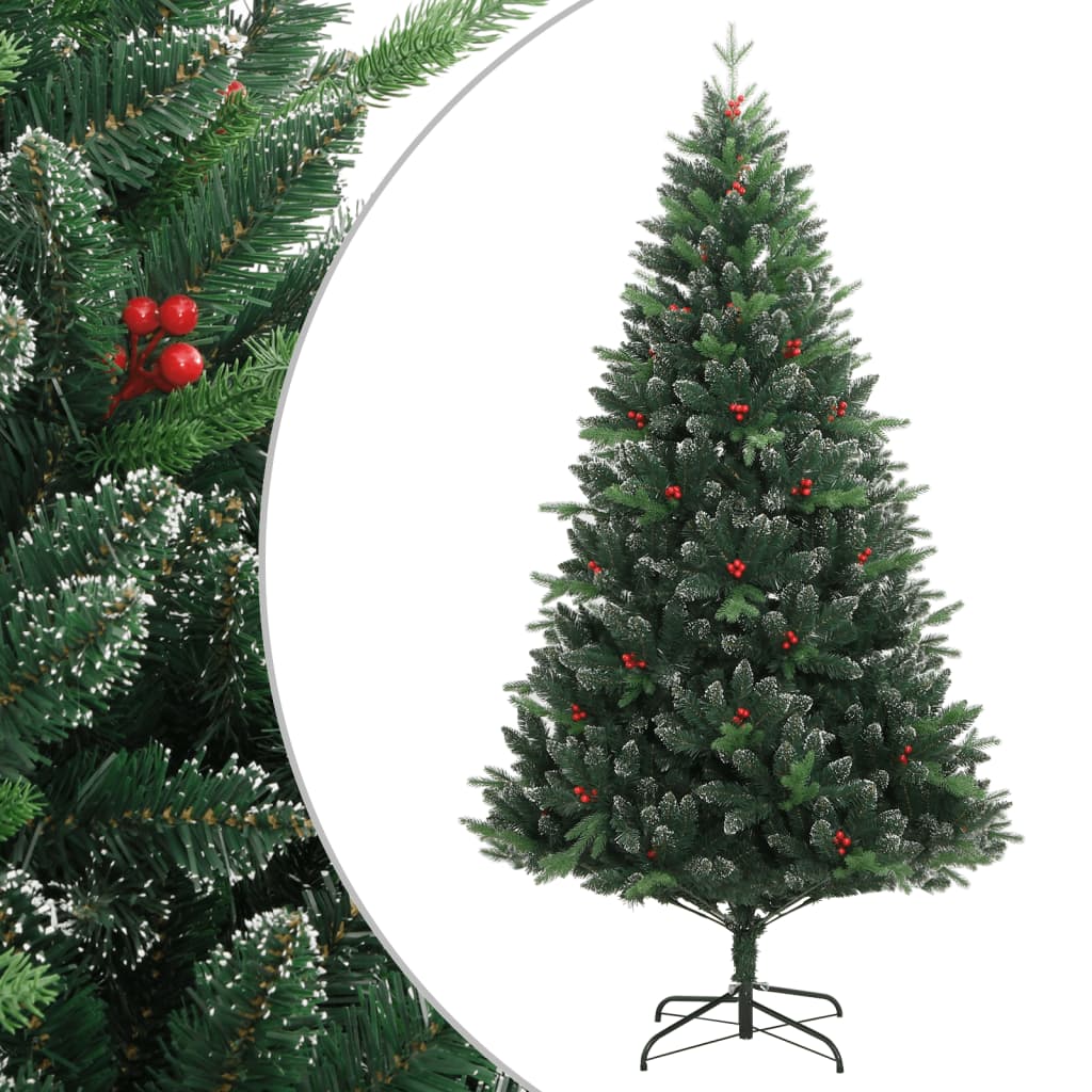 vidaXL Artificial Hinged Christmas Tree with Red Berries 70.9"