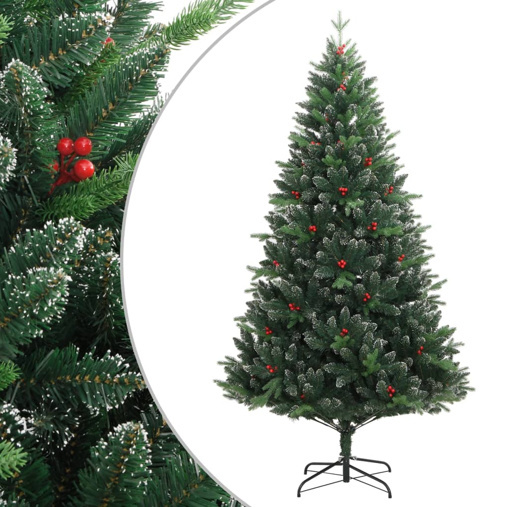 vidaXL Artificial Hinged Christmas Tree with Red Berries 82.7"