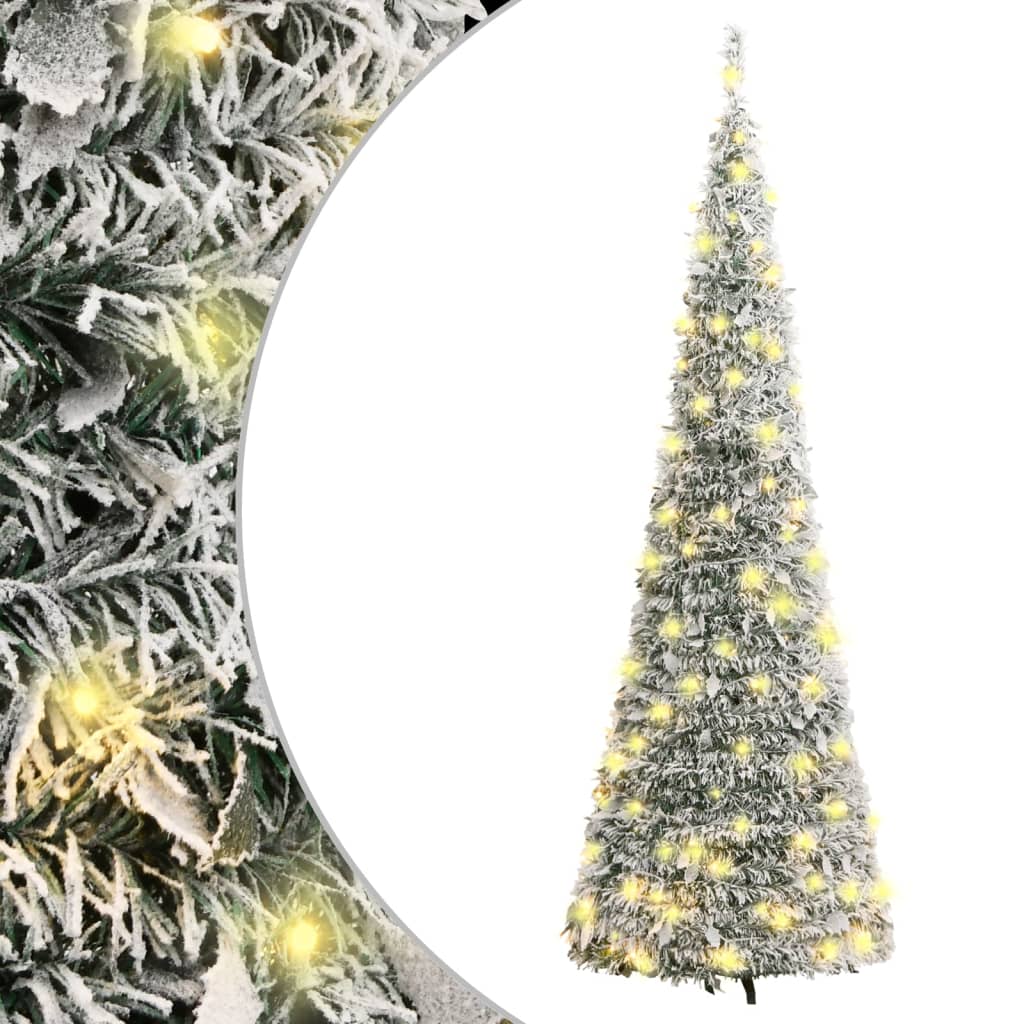 vidaXL Artificial Christmas Tree Pop-up Flocked Snow 200 LEDs 82.7"