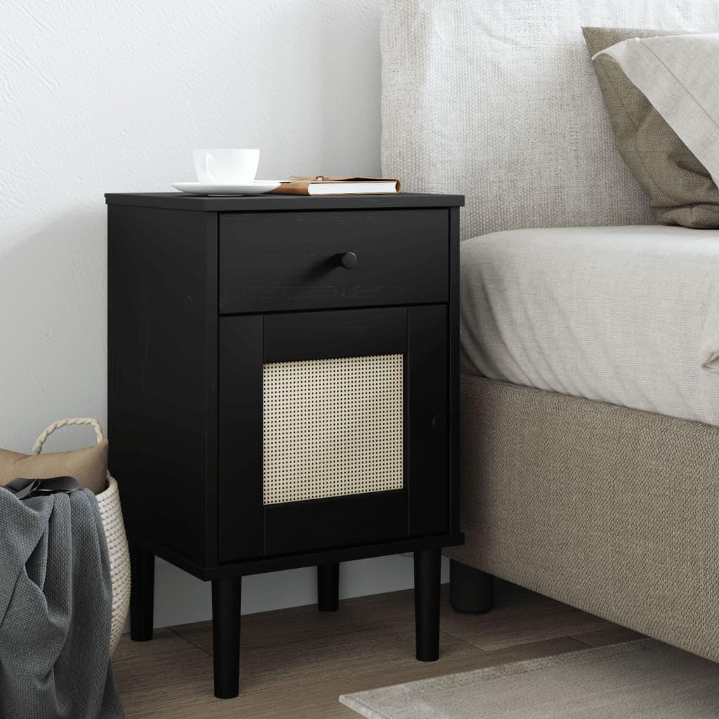 vidaXL Bedside Cabinet SENJA Rattan Look Black 15.7"x13.8"x25.6" Solid Wood Pine