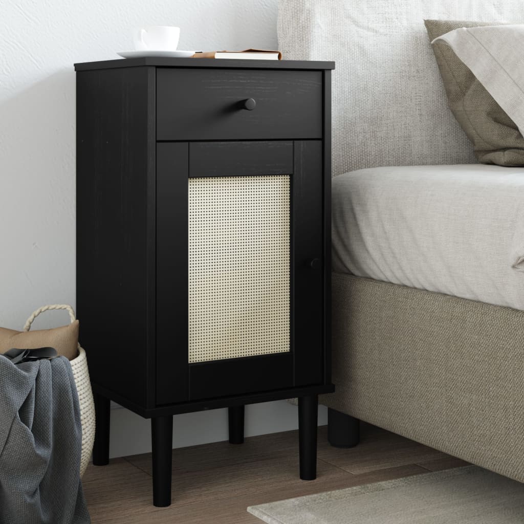 vidaXL Bedside Cabinet SENJA Rattan Look Black 15.7"x13.8"x31.5" Solid Wood Pine