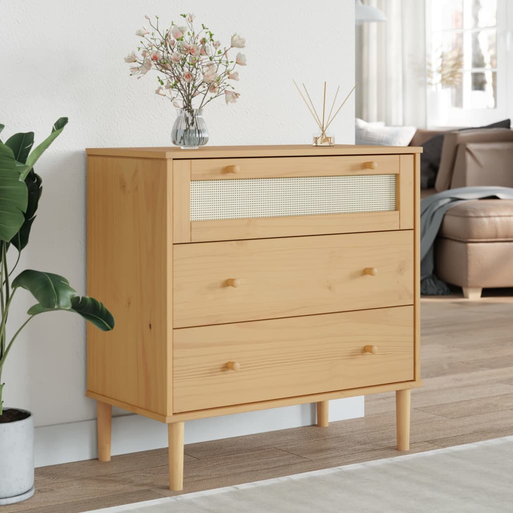 vidaXL Drawer Cabinet SENJA Rattan Look Brown 31.5"x15.7"x31.5" Solid Wood Pine