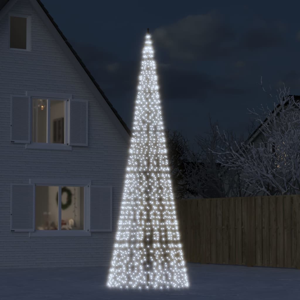 vidaXL Christmas Tree Light on Flagpole 1534 LEDs Cold White 196.9"