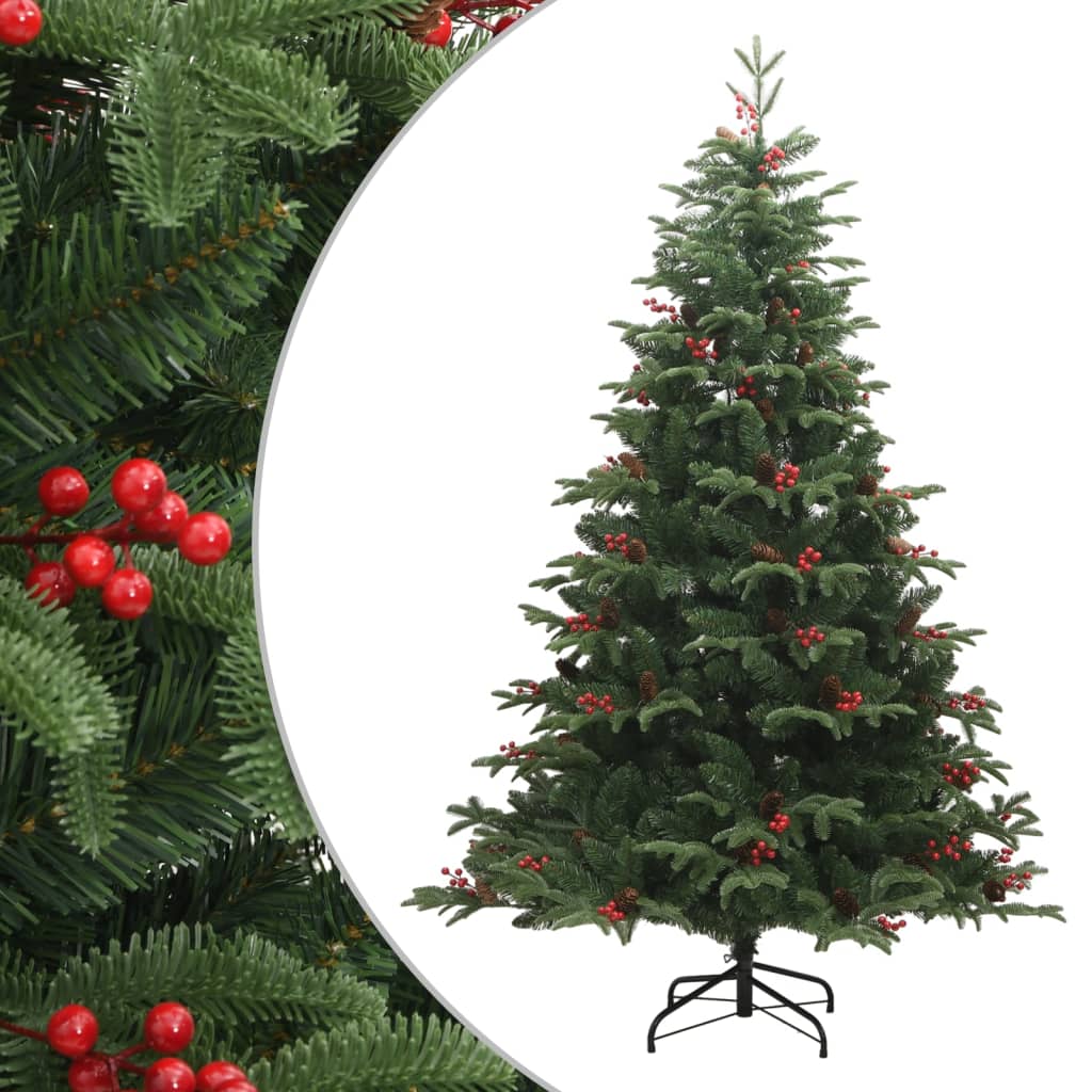 vidaXL Artificial Hinged Christmas Tree with Cones and Berries 70.9"