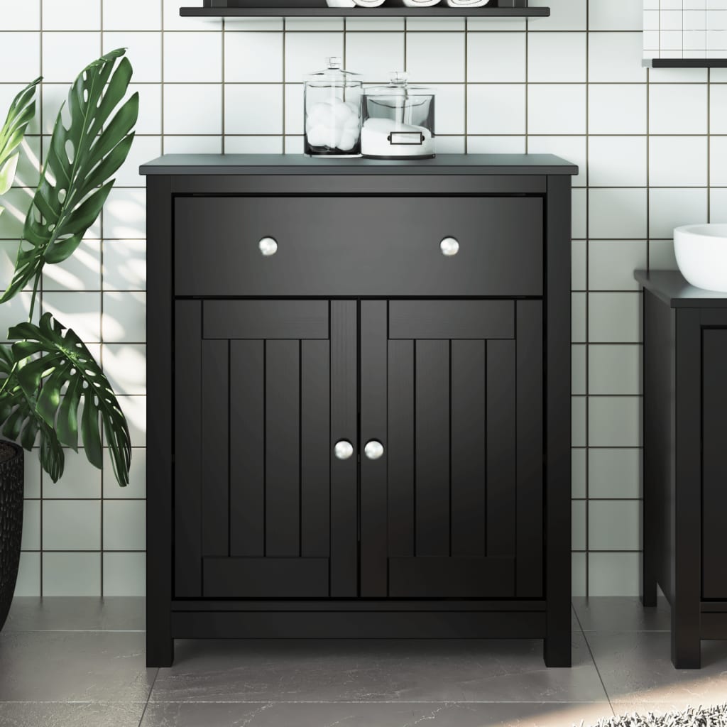 vidaXL Bathroom Cabinet BERG Black 27.4"x13.4"x31.5" Solid Wood Pine