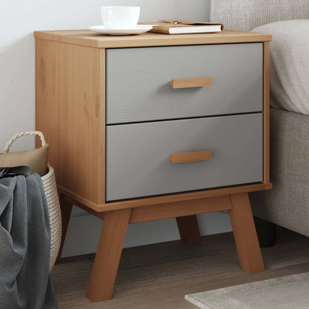 vidaXL Bedside Cabinet OLDEN Gray and Brown Solid Wood Pine