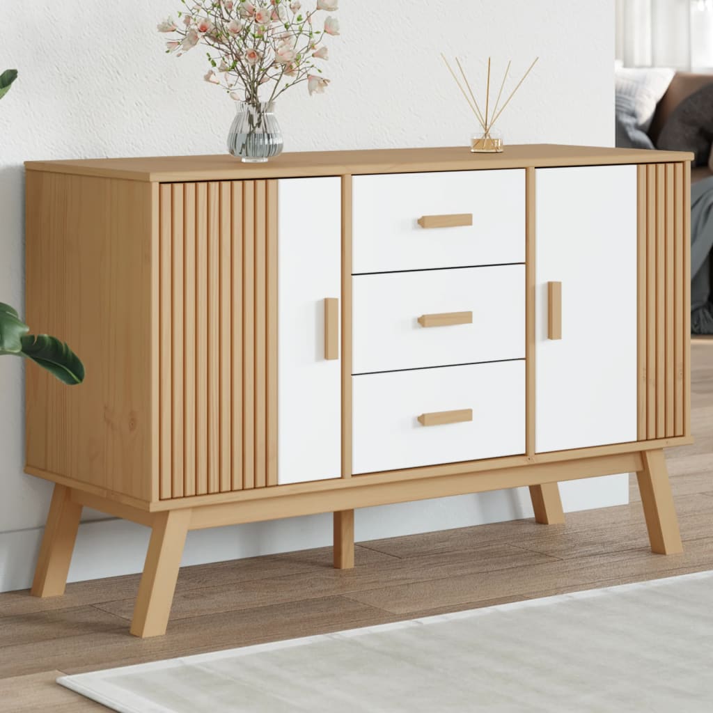 vidaXL Sideboard OLDEN White and Brown 44.9"x16.9"x28.9" Solid Wood Pine