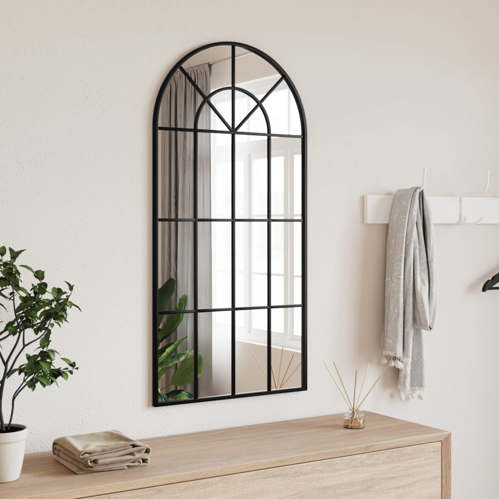 vidaXL Wall Mirror Black 19.7"x39.4" Arch Iron