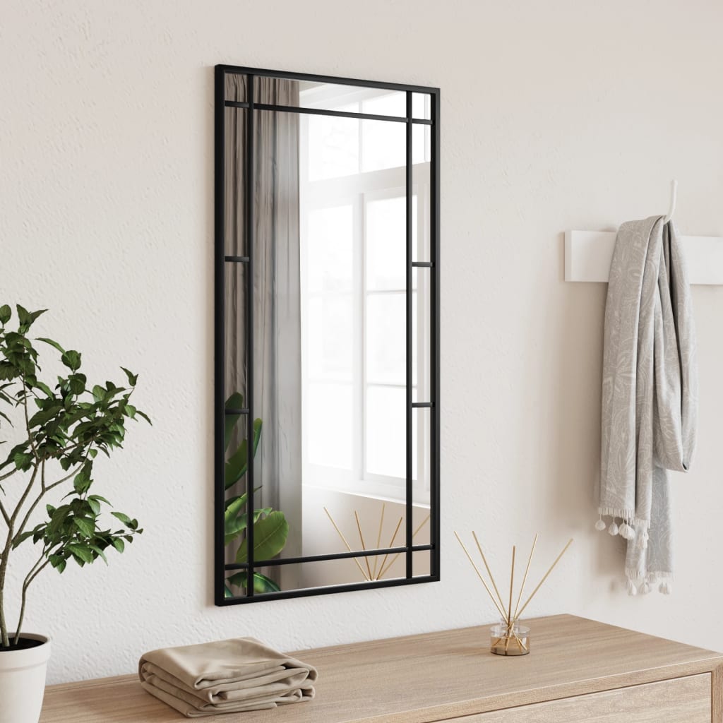 vidaXL Wall Mirror Black 15.7"x31.5" Rectangle Iron