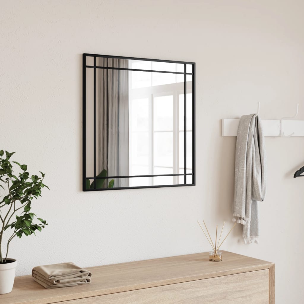 vidaXL Wall Mirror Black 19.7"x19.7" Square Iron