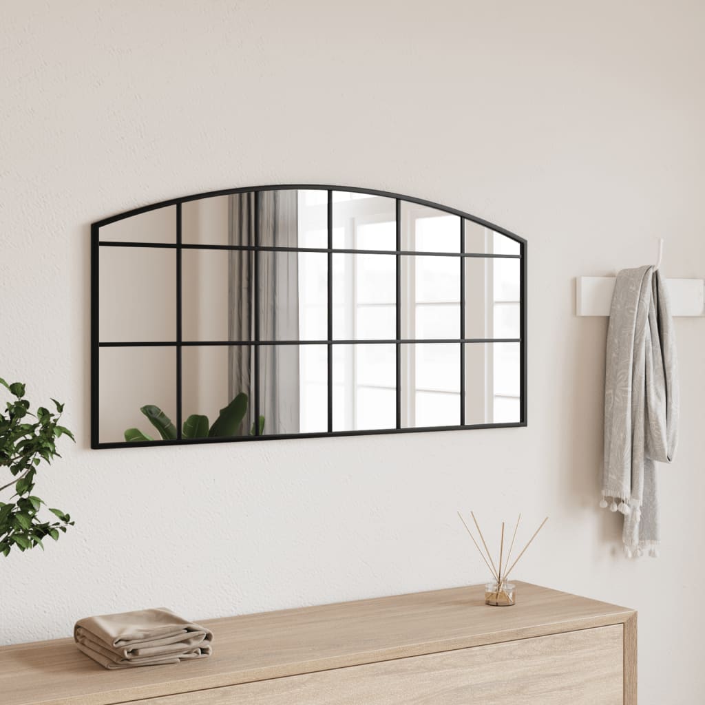 vidaXL Wall Mirror Black 39.4"x19.7" Arch Iron