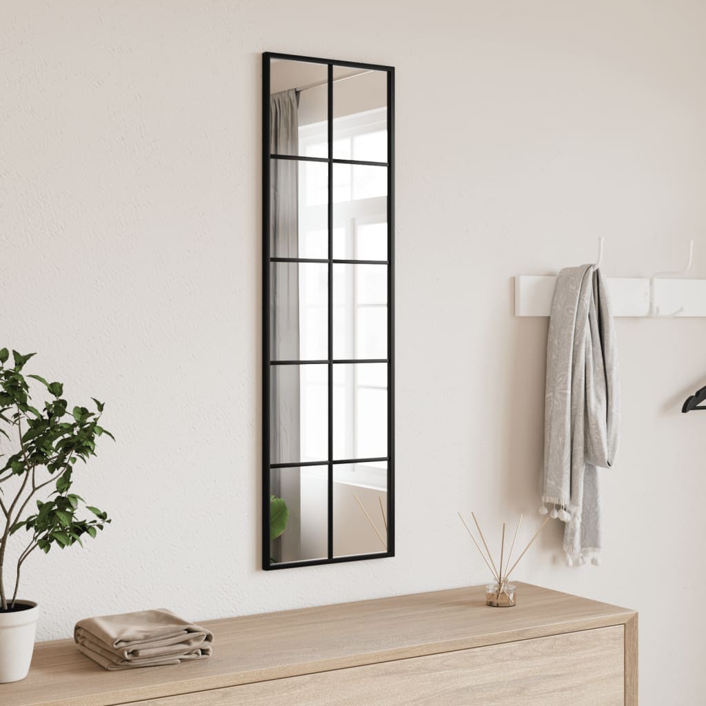 vidaXL Wall Mirror Black 11.8"x39.4" Rectangle Iron