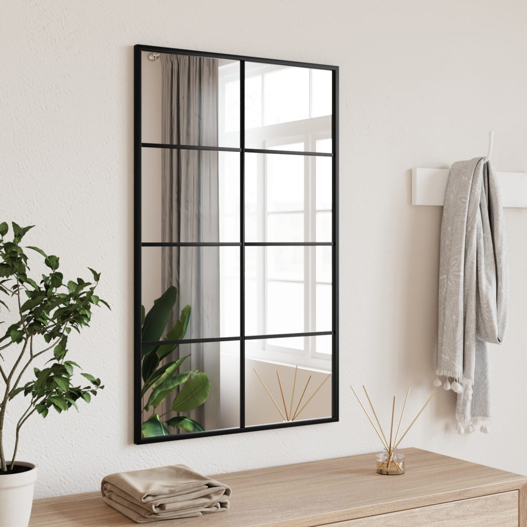 vidaXL Wall Mirror Black 19.7"x31.5" Rectangle Iron