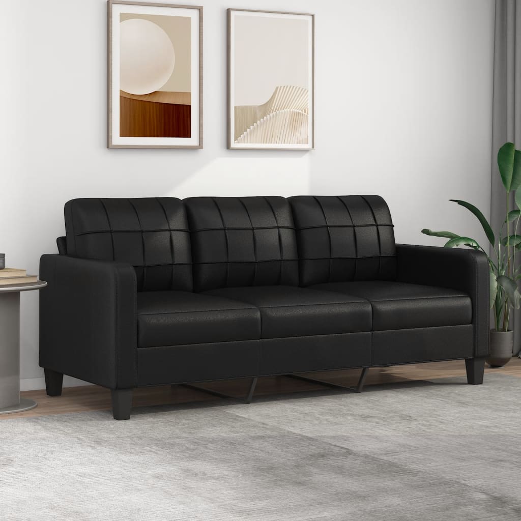 vidaXL 3-Seater Sofa Black 70.9" Faux Leather