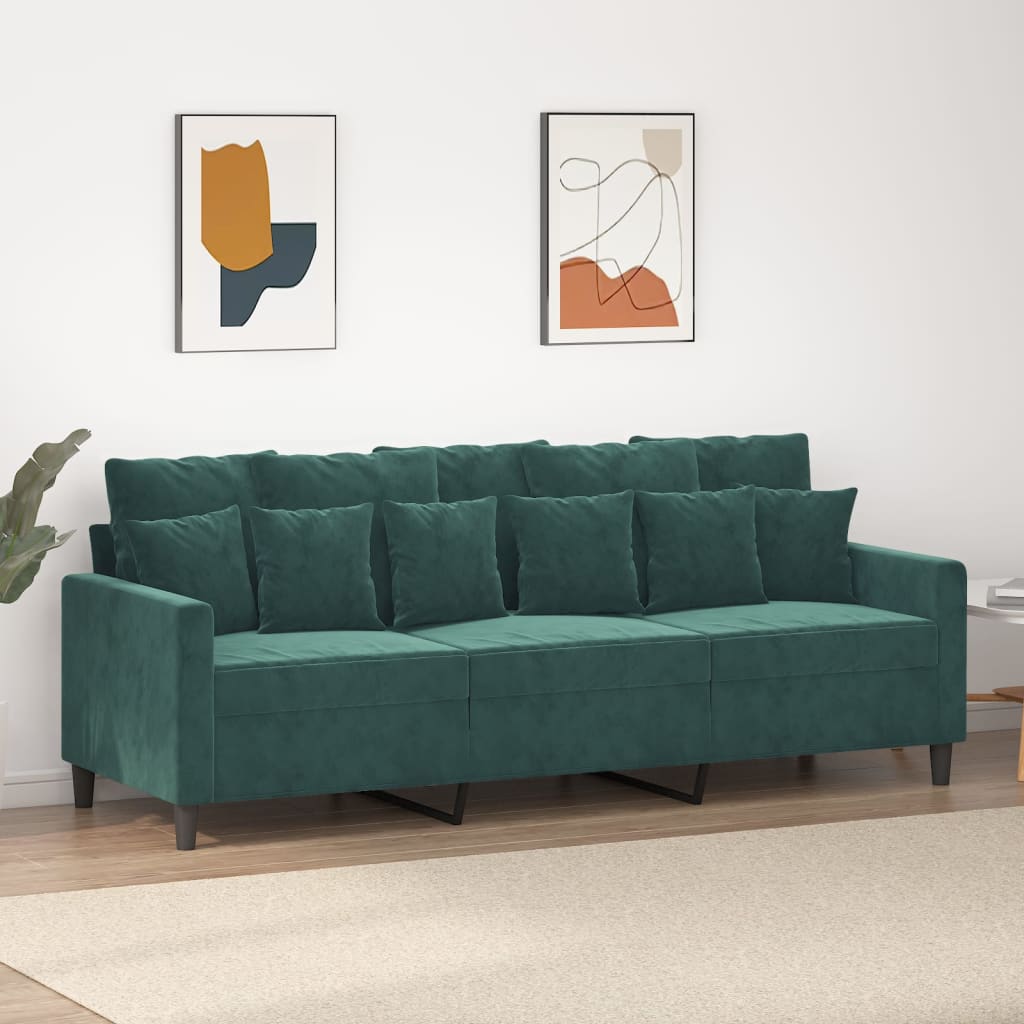 vidaXL 3-Seater Sofa Dark Green 70.9" Velvet