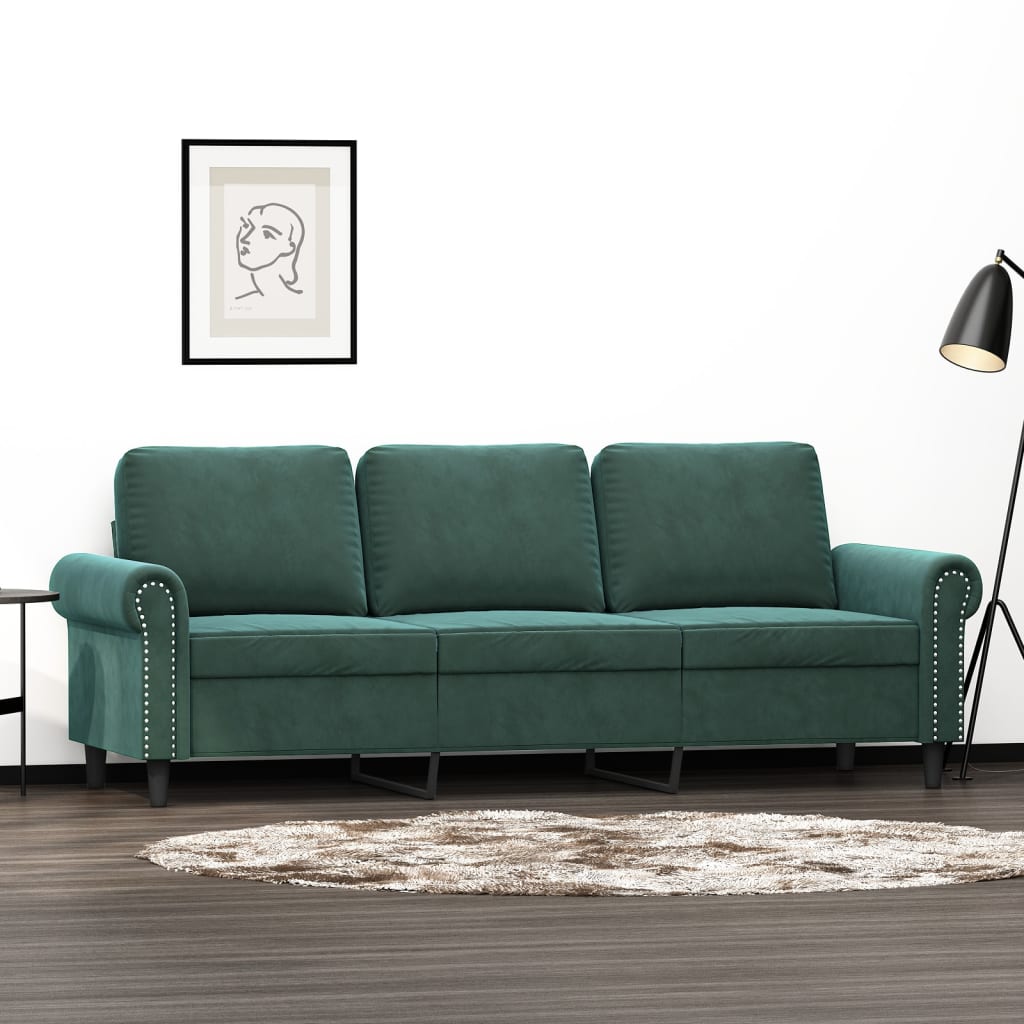 vidaXL 3-Seater Sofa Dark Green 70.9" Velvet