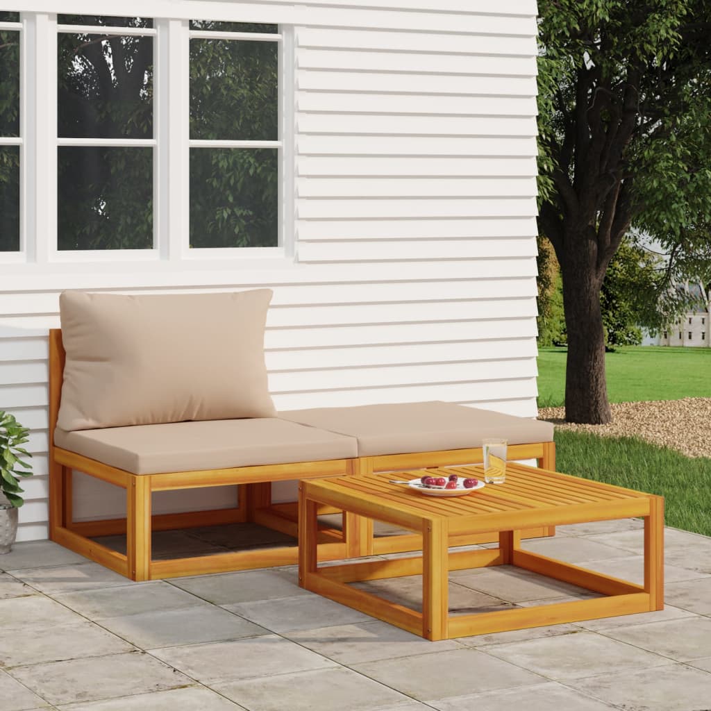 vidaXL 3 Piece Patio Lounge Set with Cushions Solid Wood Acacia