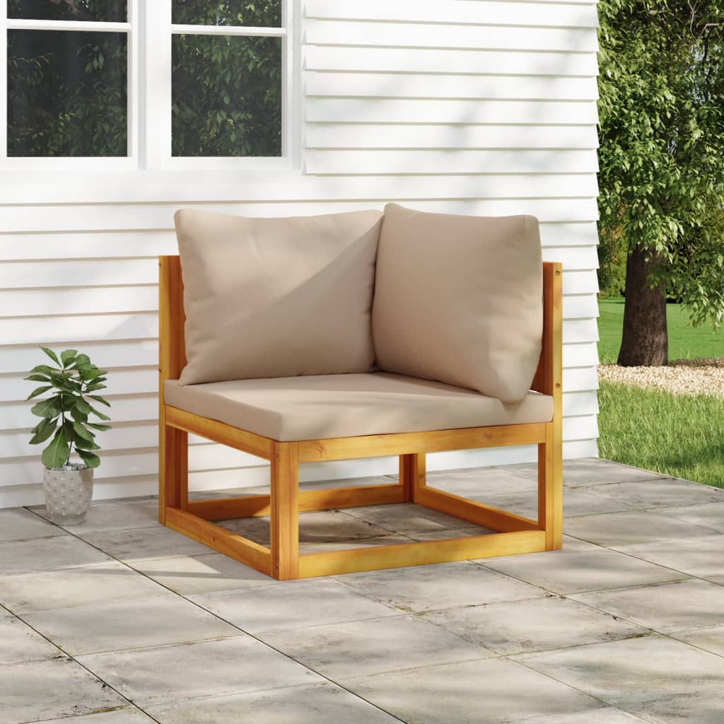 vidaXL Sectional Corner Sofa with Taupe Cushions Solid Wood Acacia