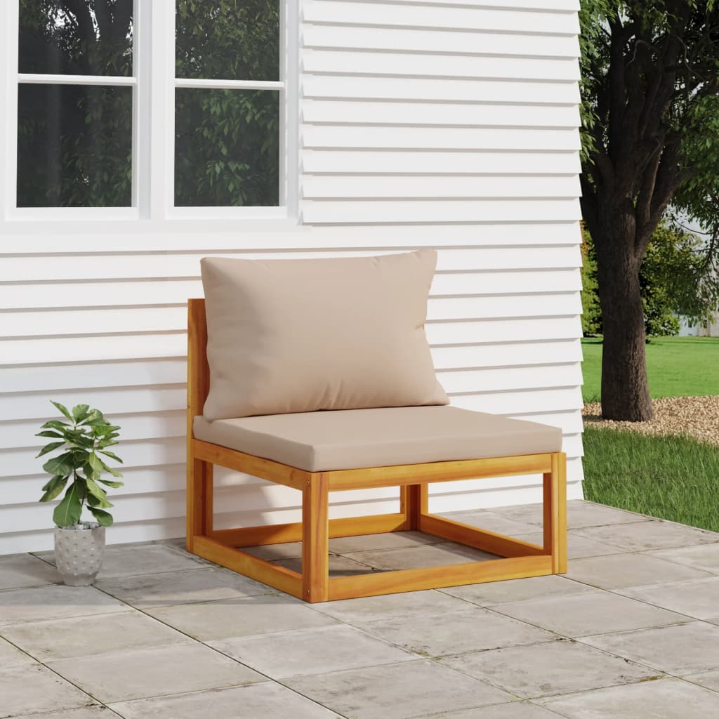 vidaXL Patio Middle Sofa with Taupe Cushions Solid Wood Acacia