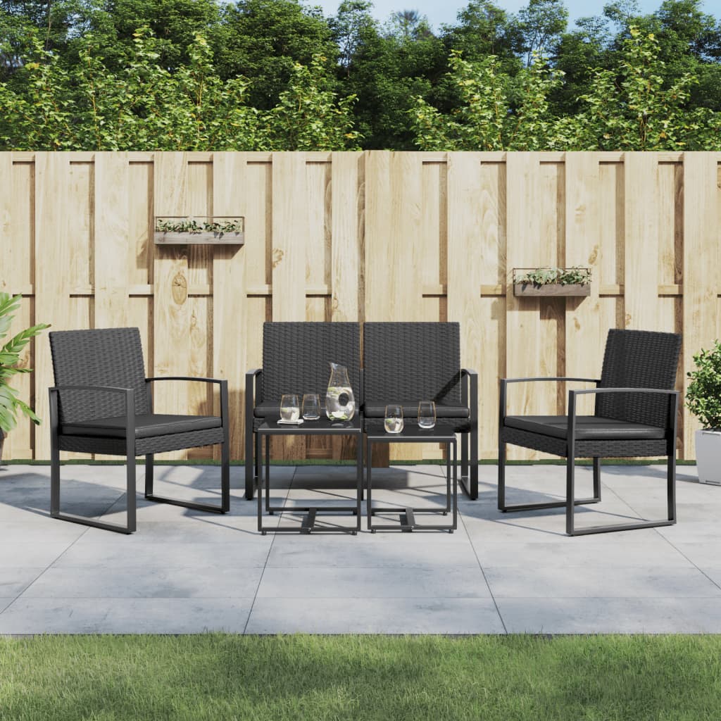 vidaXL 5 piece Patio Dining Set with Cushions Black PP Rattan