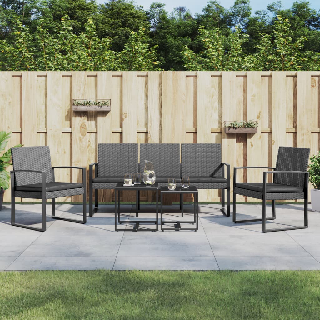 vidaXL 5 piece Patio Dining Set with Cushions Dark Gray PP Rattan