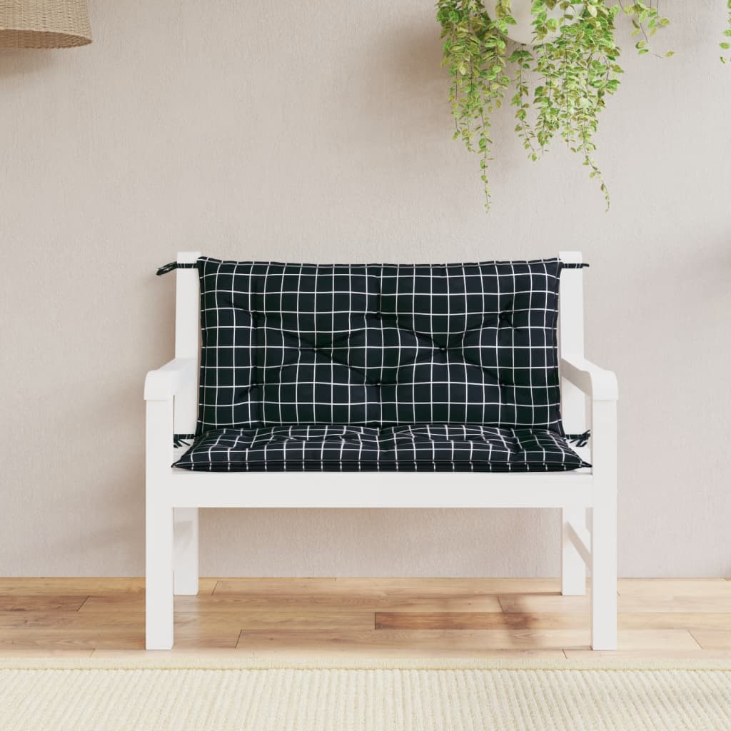 vidaXL Garden Bench Cushions 2pcs Black Check Pattern 39.4"x19.7"x2.8" Fabric