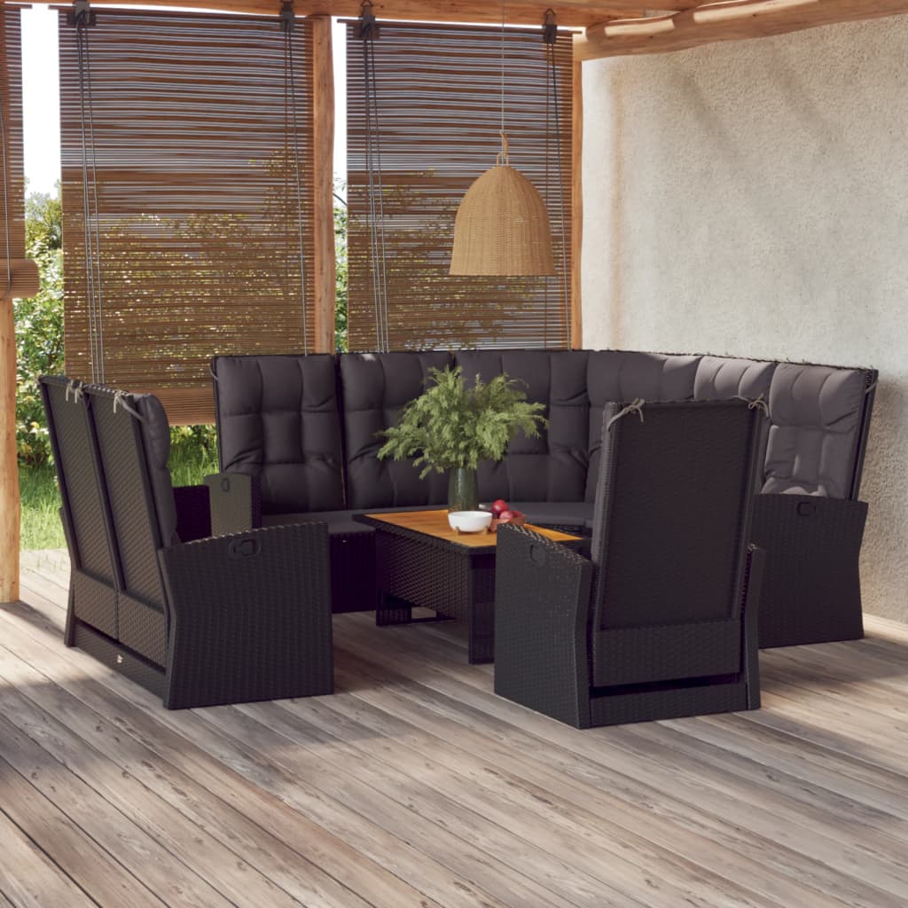 vidaXL 4 Piece Patio Lounge Set with Cushions Black Poly Rattan