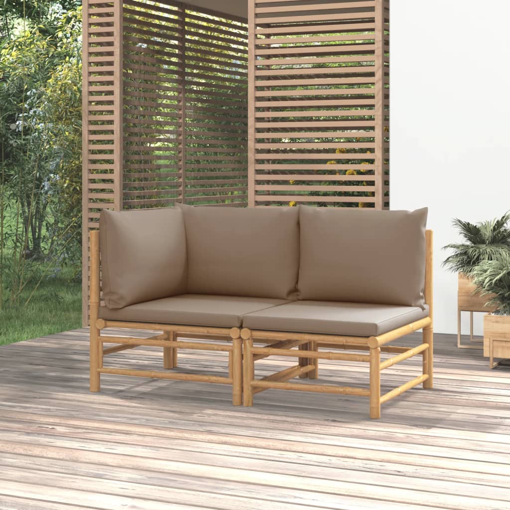 vidaXL 2 Piece Patio Lounge Set with Taupe Cushions Bamboo