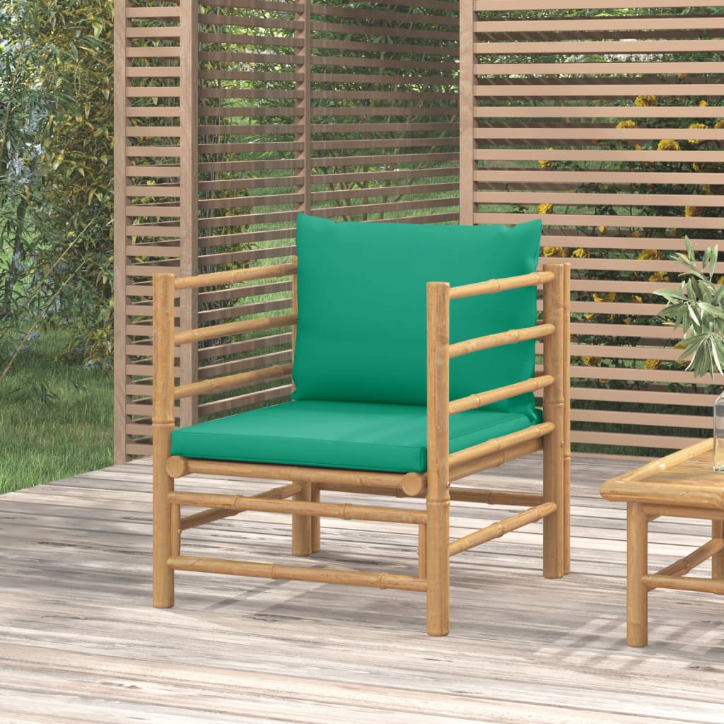 vidaXL Patio Sofa with Green Cushions Bamboo