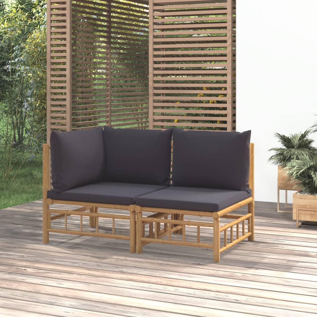 vidaXL 2 Piece Patio Lounge Set with Dark Gray Cushions Bamboo