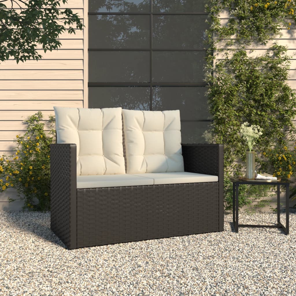 vidaXL Patio Bench with Cushions Black 41.3" Poly Rattan