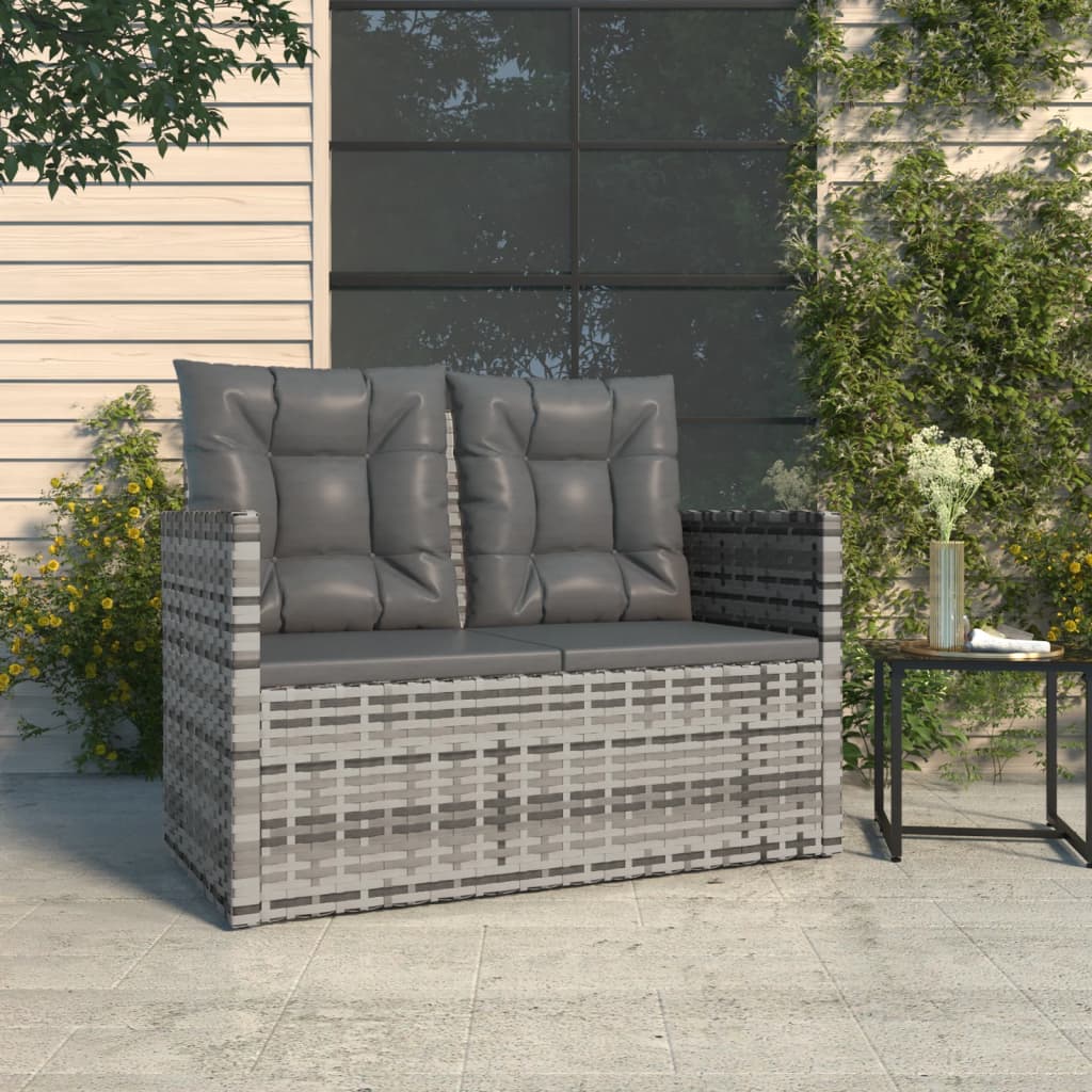 vidaXL Patio Bench with Cushions Gray 41.3" Poly Rattan