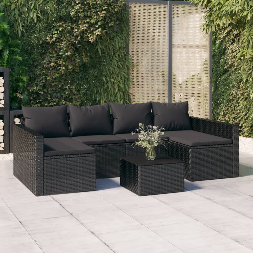 vidaXL 2 Piece Patio Lounge Set with Cushions Black Poly Rattan