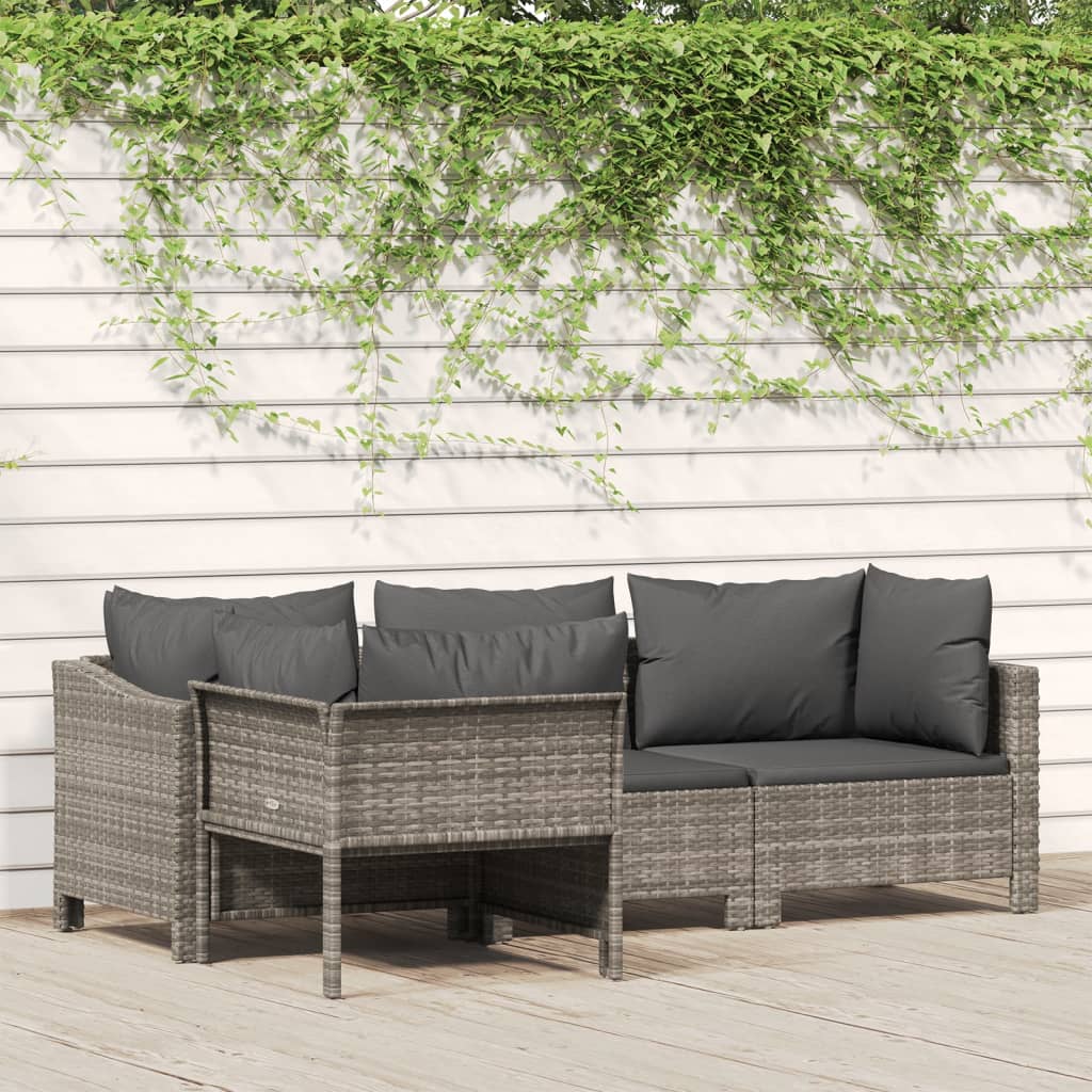 vidaXL 4 Piece Patio Lounge Set with Cushions Gray Poly Rattan