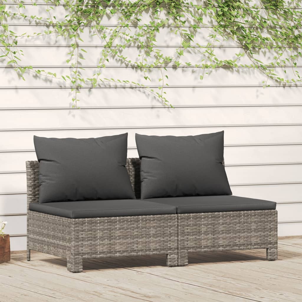 vidaXL 2-Seater Patio Sofa with Cushions Gray Poly Rattan