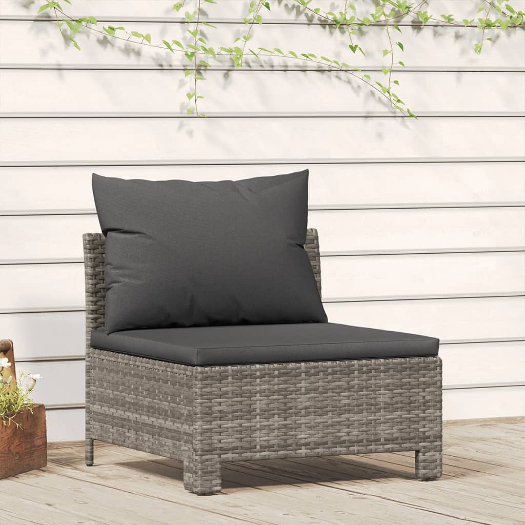 vidaXL Patio Middle Sofa with Cushion Gray Poly Rattan