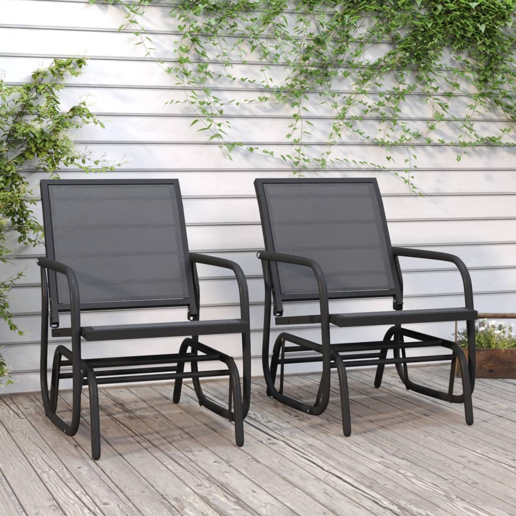 vidaXL Garden Glider Chairs 2 pcs Black 24"x29.9"x34.3" Textilene&Steel