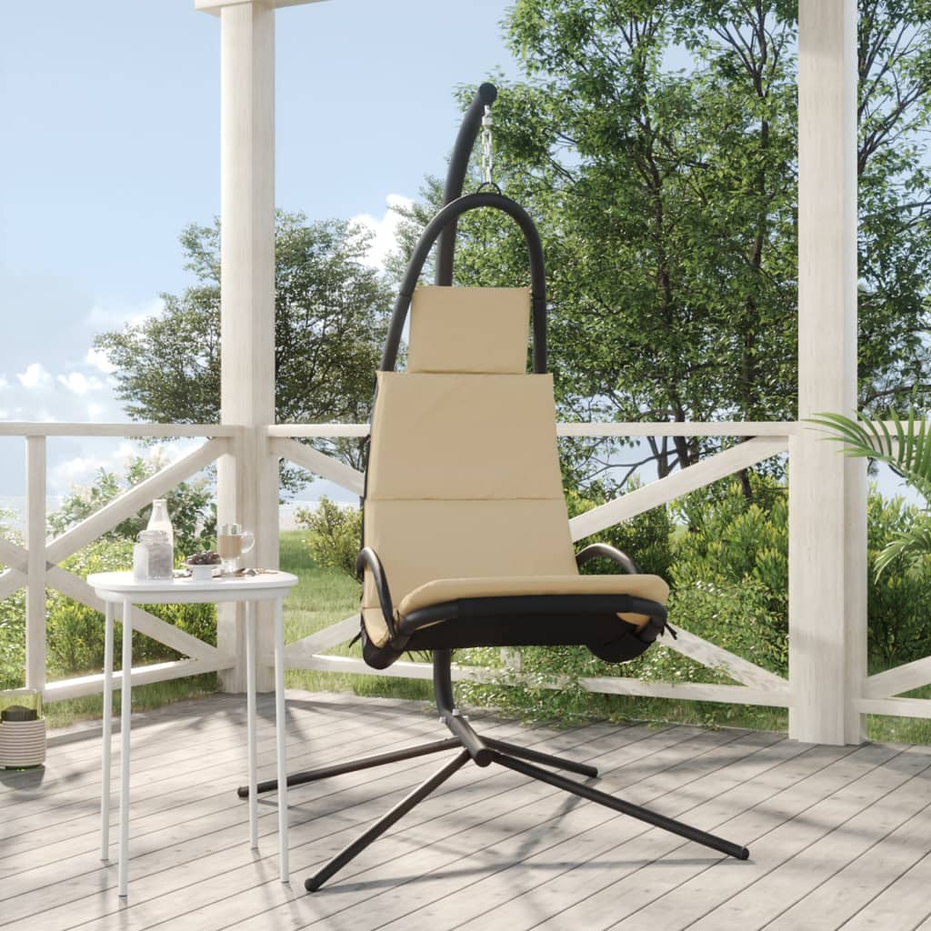 vidaXL Garden Swing Chair with Cushion Cream Oxford Fabric and Steel