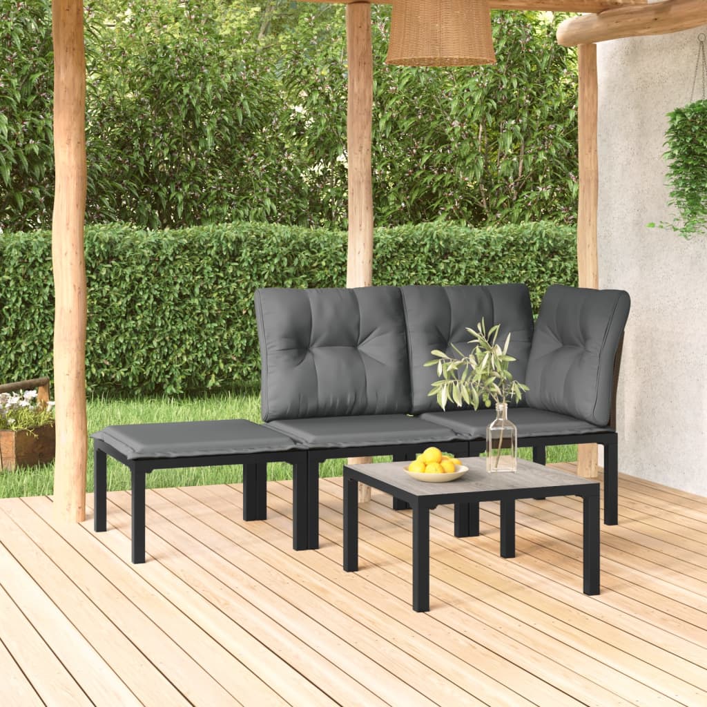 vidaXL 4 Piece Patio Lounge Set Black and Gray Poly Rattan