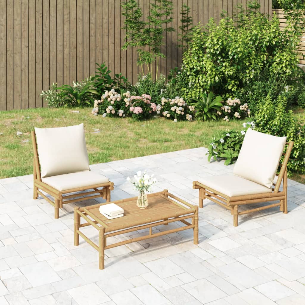 vidaXL Patio Chairs 2 pcs with Cream White Cushions Bamboo