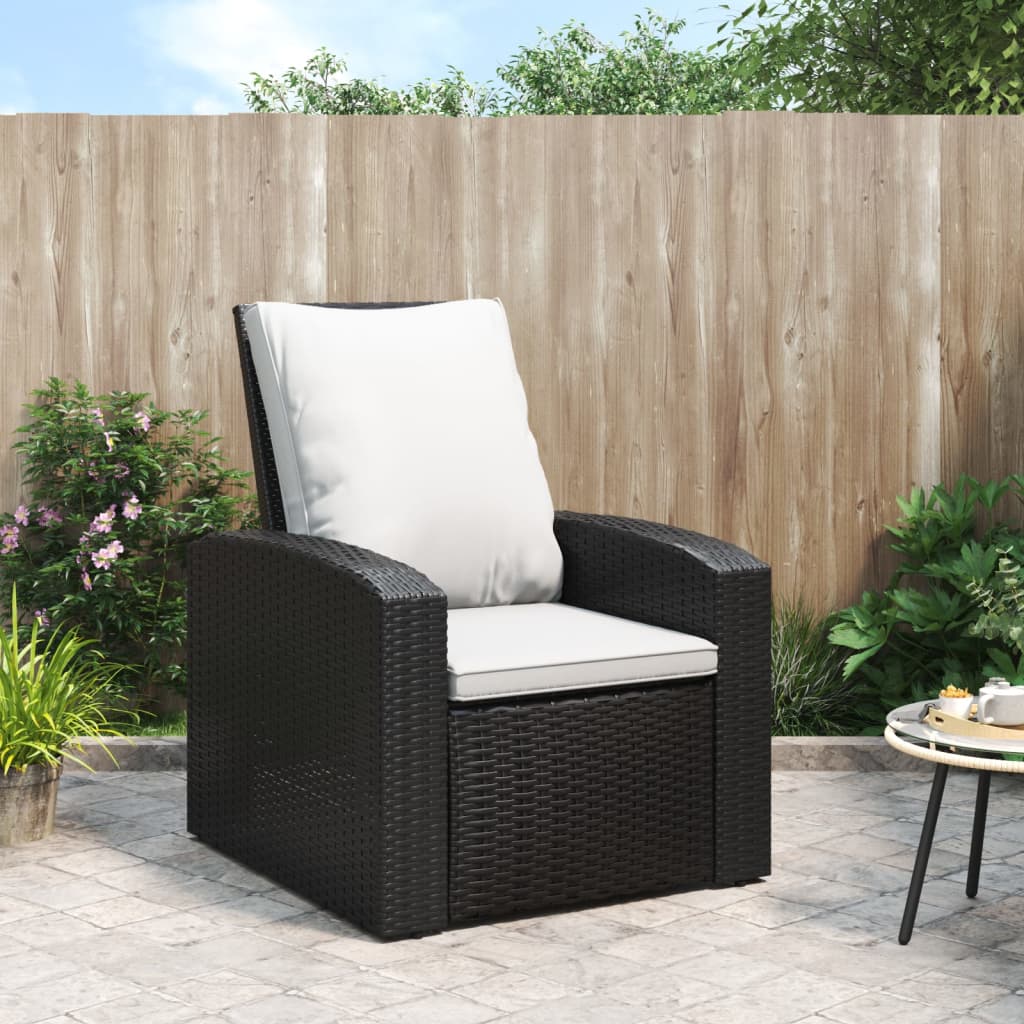 vidaXL Patio Reclining Chair with Cushions Black Poly Rattan