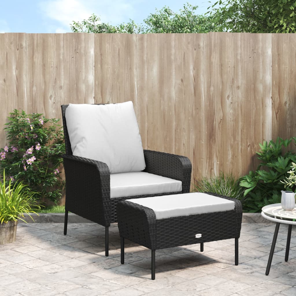 vidaXL Patio Chair with Footstool Black Poly Rattan