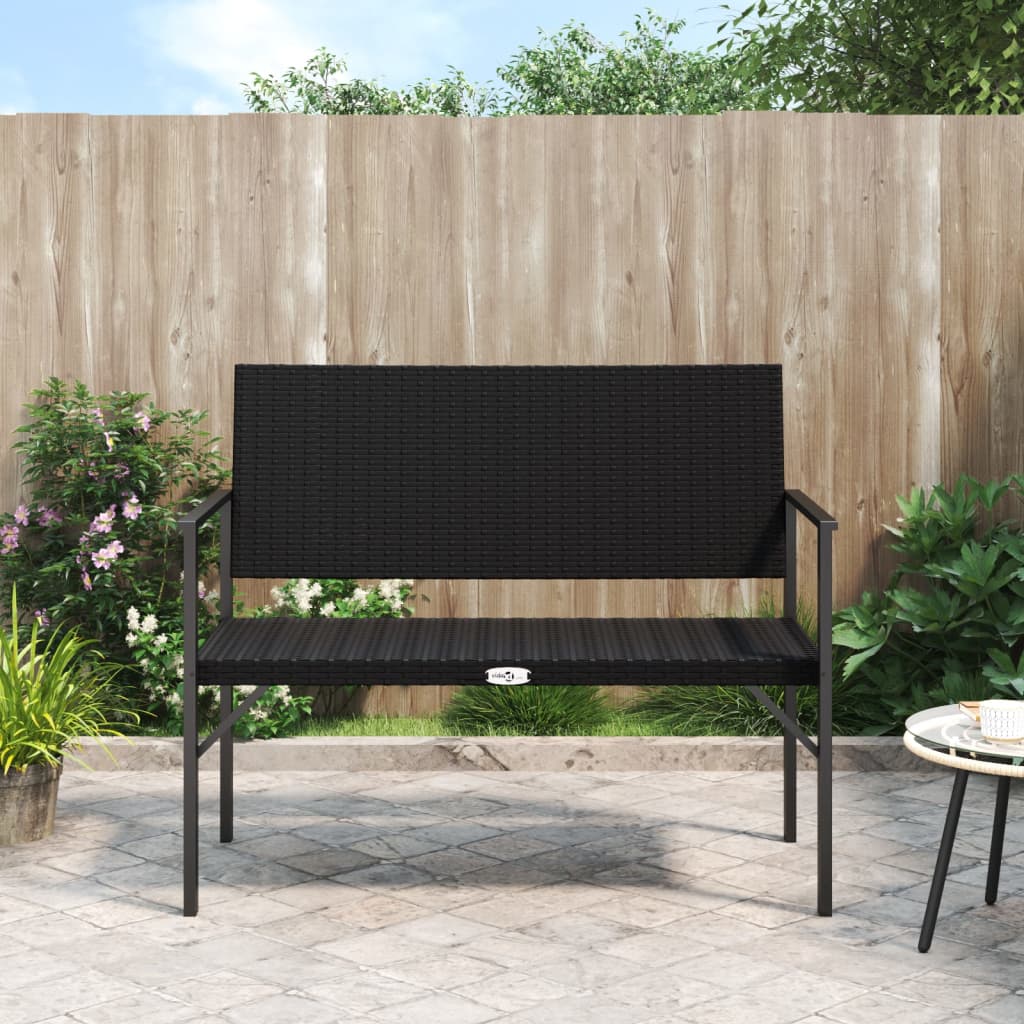 vidaXL 2-Seater Patio Bench Black Poly Rattan