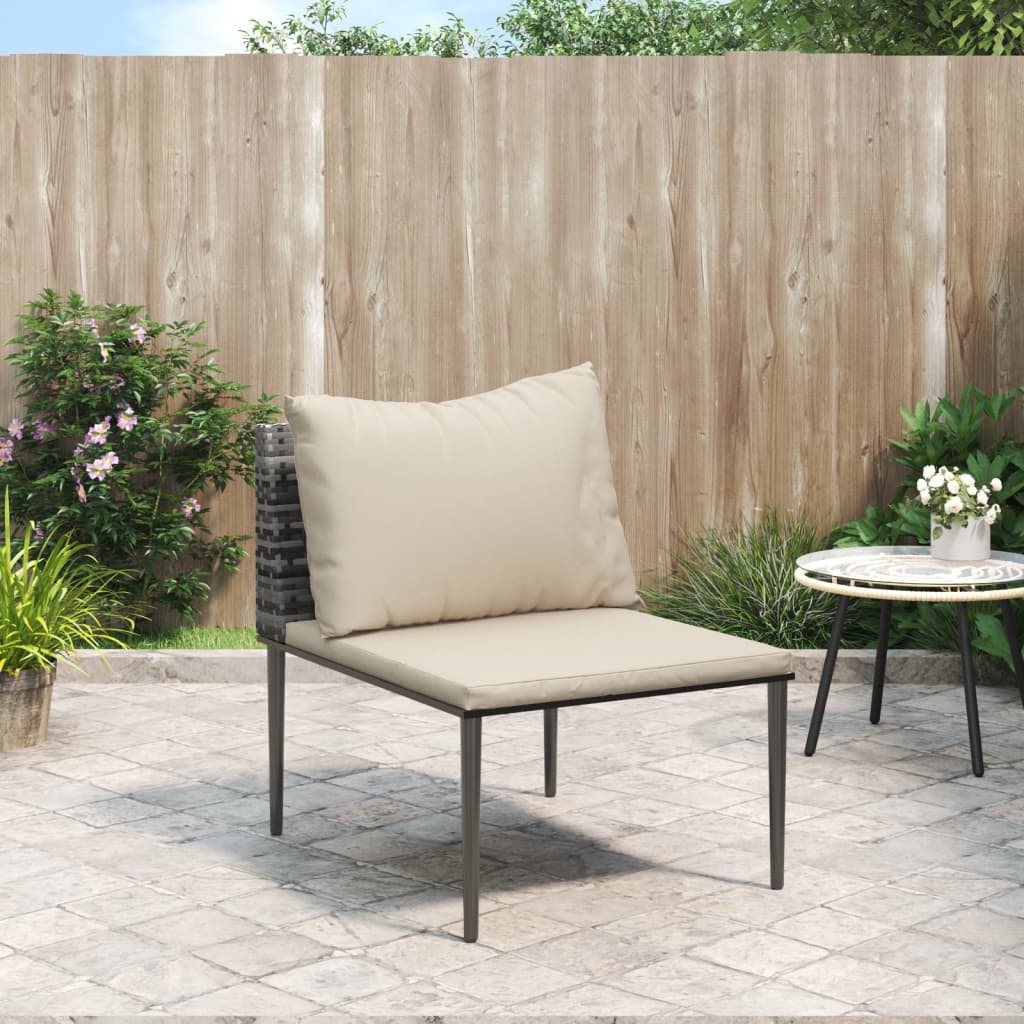 vidaXL Patio Middle Sofa with Cushions Gray Poly Rattan