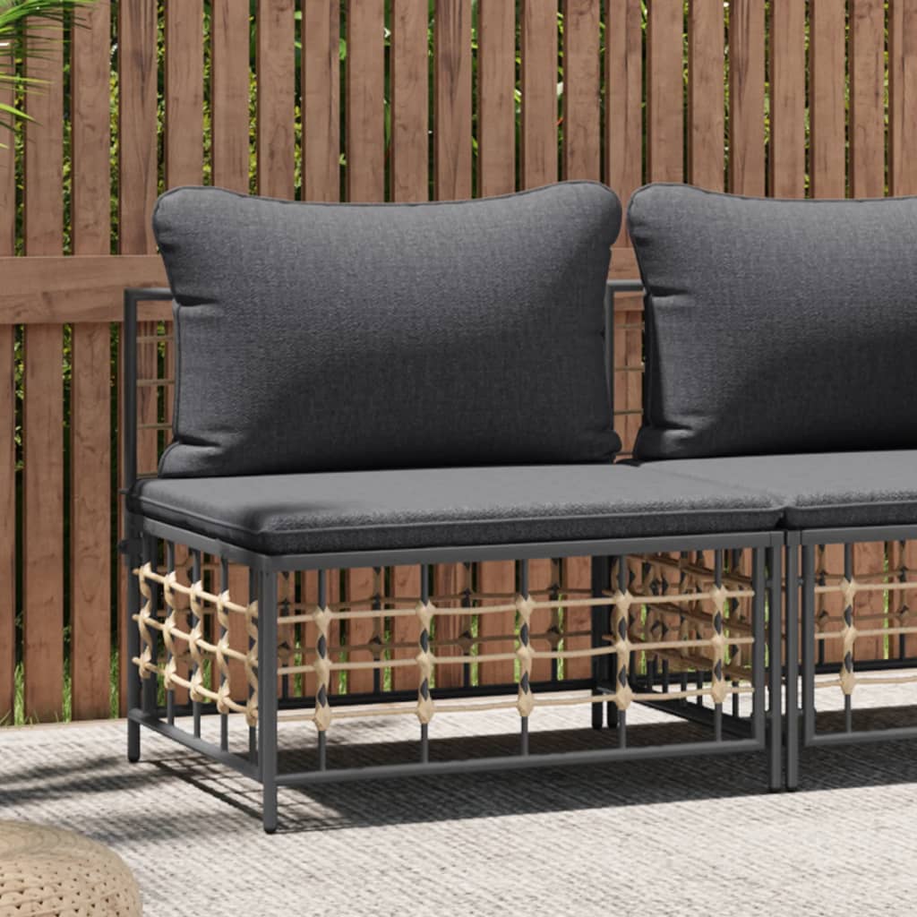 vidaXL Patio Middle Sofa with Dark Gray Cushions Poly Rattan