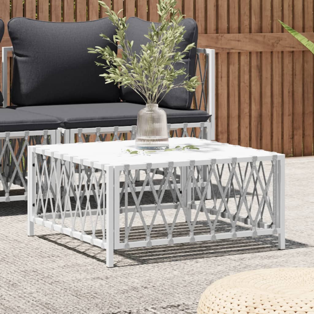 vidaXL Patio Table White 27.6"x27.6"x13.4" Woven Fabric