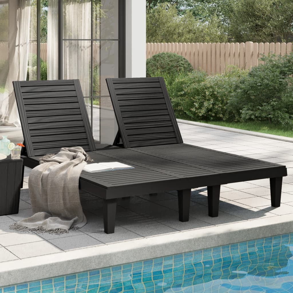 vidaXL Double Sun Lounger Black 61"x54.3"x32.7" Polypropylene